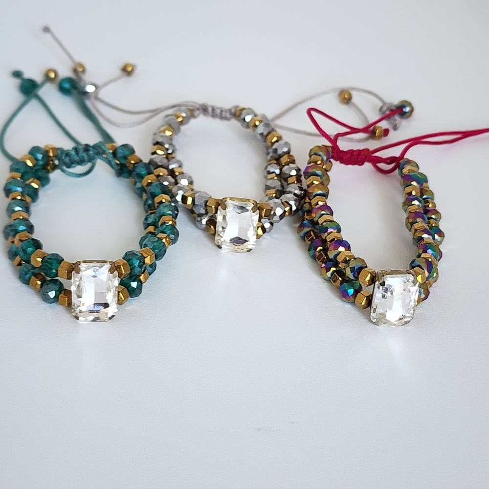 Set of Three Beaded Adjustable Bracelets - Picture 1 of 10